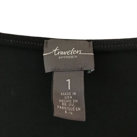Chicos Travelers 3/4 sleeve open waterfall black & white cardigan M/8 - Picture 6 of 8